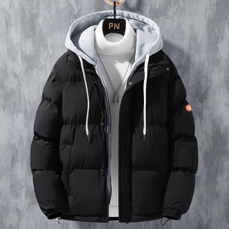 Modische Kapuzenjacke für Herren, Winter, winddicht, dick gefüttert, zweiteilig, einfarbig, Freizeit- und Sportjacke aus Baumwolle - Shopteufel