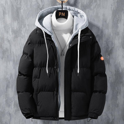 Modische Kapuzenjacke für Herren, Winter, winddicht, dick gefüttert, zweiteilig, einfarbig, Freizeit- und Sportjacke aus Baumwolle - Shopteufel