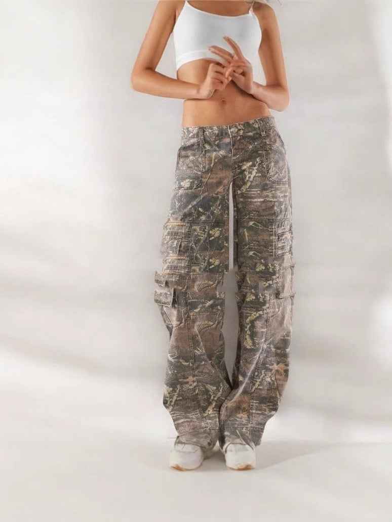 Hip-Hop-Retro-Streetwear-Cargohose mit mehreren Taschen für Damen im Camouflage-Look - Shopteufel