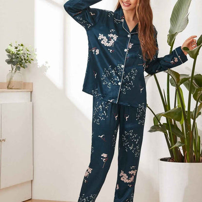 Women's Print Pajama Set Long Sleeve Tops And Pants Loungewear Sleepwear - Shopteufel