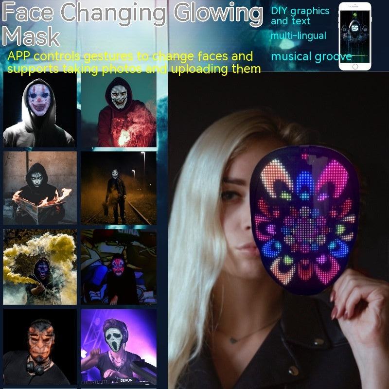 Halloween-Gesichtsmasken, vollfarbige LED-Leuchtmasken, Gesichtswechselmasken