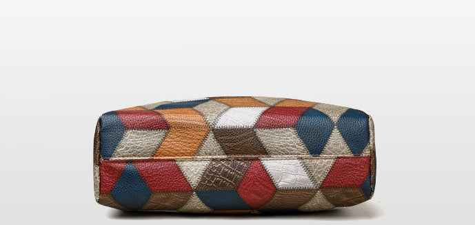 Retro-Schultertasche mit geometrischem Muster und farblich abgestimmten Details - Shopteufel