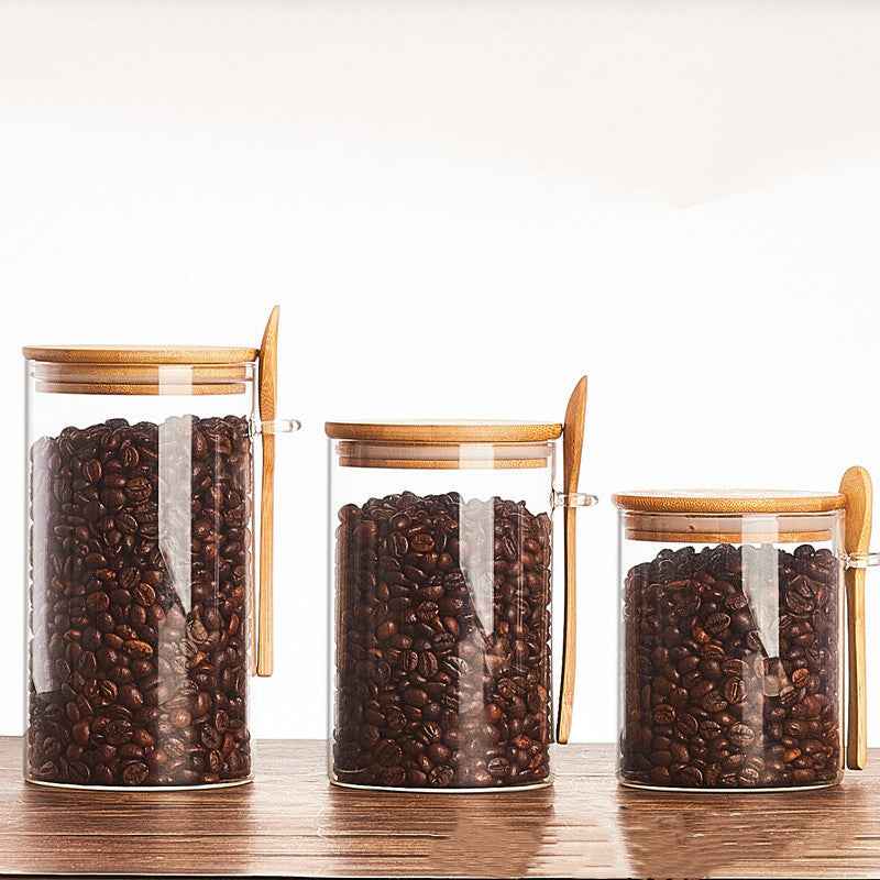 Wood Spoon Glass Storage Tank Set Food Storage - Shopteufel