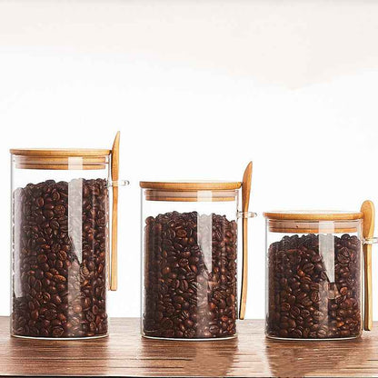 Wood Spoon Glass Storage Tank Set Food Storage - Shopteufel