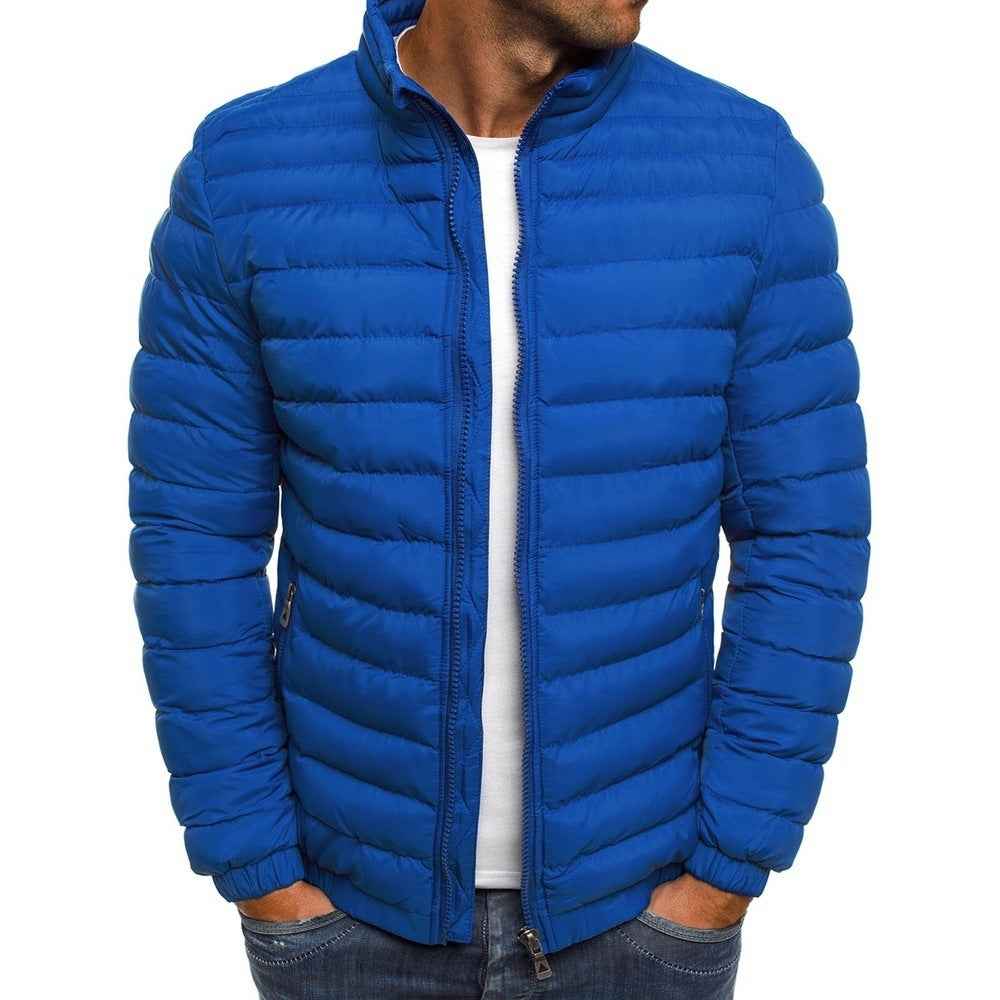 Men Jacket Zipper Solid Color Long Sleeves Pockets Coldproof Autumn Thicken Cotton Padded Overcoat For Outdoor - Shopteufel