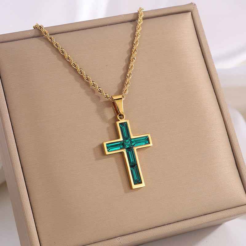 Fashion Jewelry European And American Ing Style Diamond Cross Necklace Unique No Color Fading - Shopteufel
