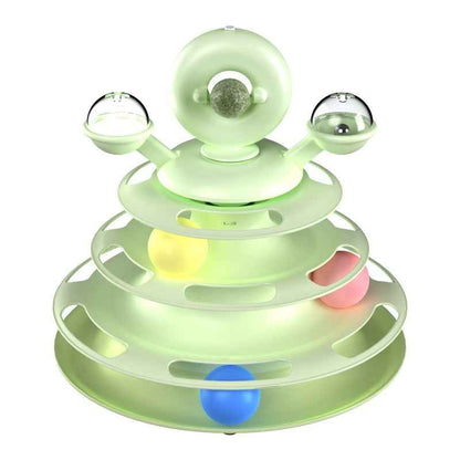 4 Levels Cat Toy Tower Turntable Roller Balls Toys Interactive Intelligence Pets Toys Training Track Puzzle Funny Games Accessories Pet Products - Shopteufel