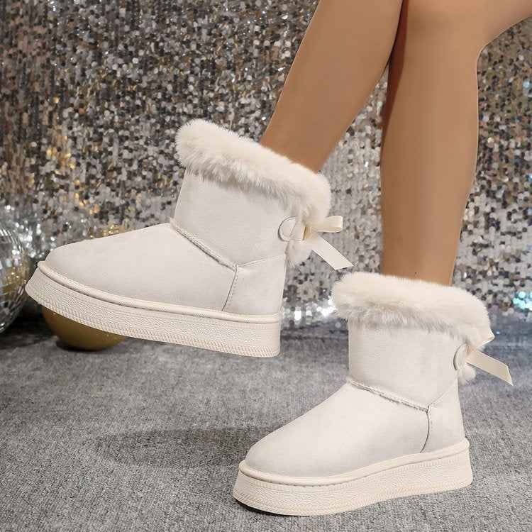 Winterstiefel mit Schleife, modische Plüsch-Kurzstiefel - Shopteufel