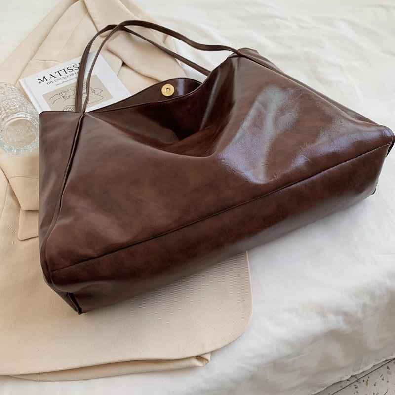 Modische Handtasche, große Schultertasche aus weichem Leder, Retro-Chic-Handtasche - Shopteufel