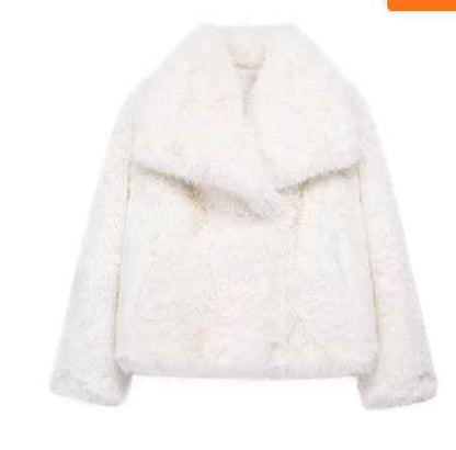 Winter Plush Coat Fashion Warm Thicken Fluffy Lapel Jacket Outwear Casual Long Sleeve Tops Womens Clothing - Shopteufel