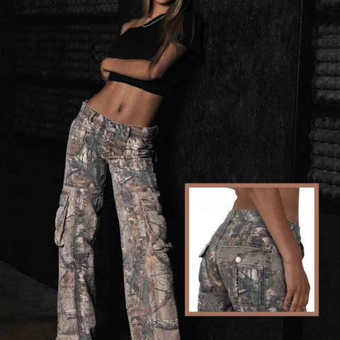 Hip-Hop-Retro-Streetwear-Cargohose mit mehreren Taschen für Damen im Camouflage-Look