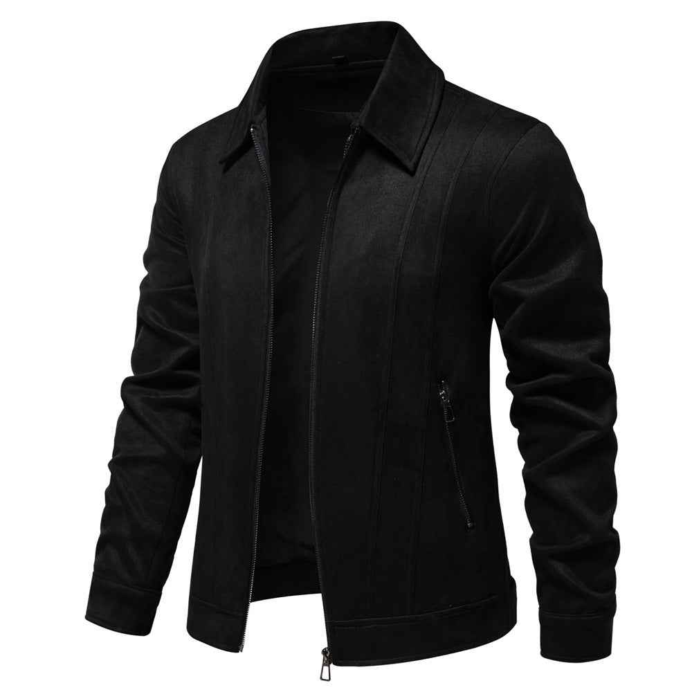 Fashion Lapel Zipper Jacket Autumn And Winter Solid Suede Coat Men's Clothing Outdoor - Shopteufel