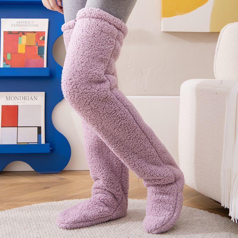 Overknee-Socken, flauschig, lang, warm für kalte Winterbeine und Kniegelenke, kältebeständig, ideal zum Schlafen auf dem Boden.