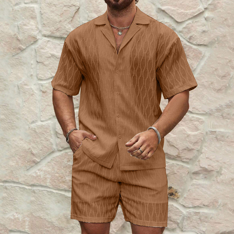 Herren-Anzüge, Sommermode, einfarbig, locker, lässig, zweiteilig, Hemd mit Reversknopf, Shorts, Strandurlaub, vielseitig kombinierbare Outfits für Herren - Shopteufel