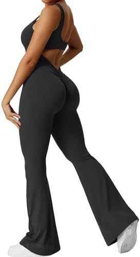 Women Sleeveless Flare Jumpsuits Fitness Yoga Long Pants - Shopteufel