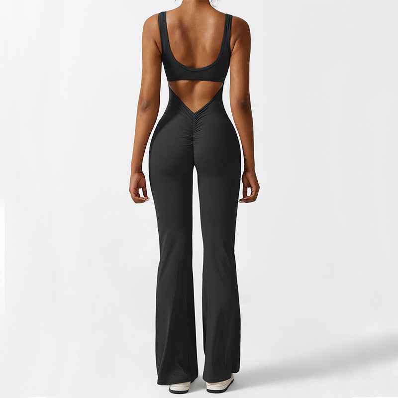 Women Sleeveless Flare Jumpsuits Fitness Yoga Long Pants - Shopteufel