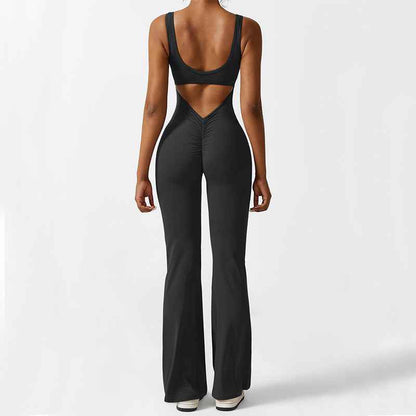 Women Sleeveless Flare Jumpsuits Fitness Yoga Long Pants - Shopteufel
