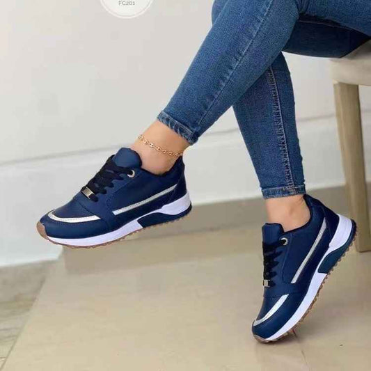 Casual Lace-up Flat Shoes Women Shallow Round Toe Sports Walking Sneakers - Shopteufel
