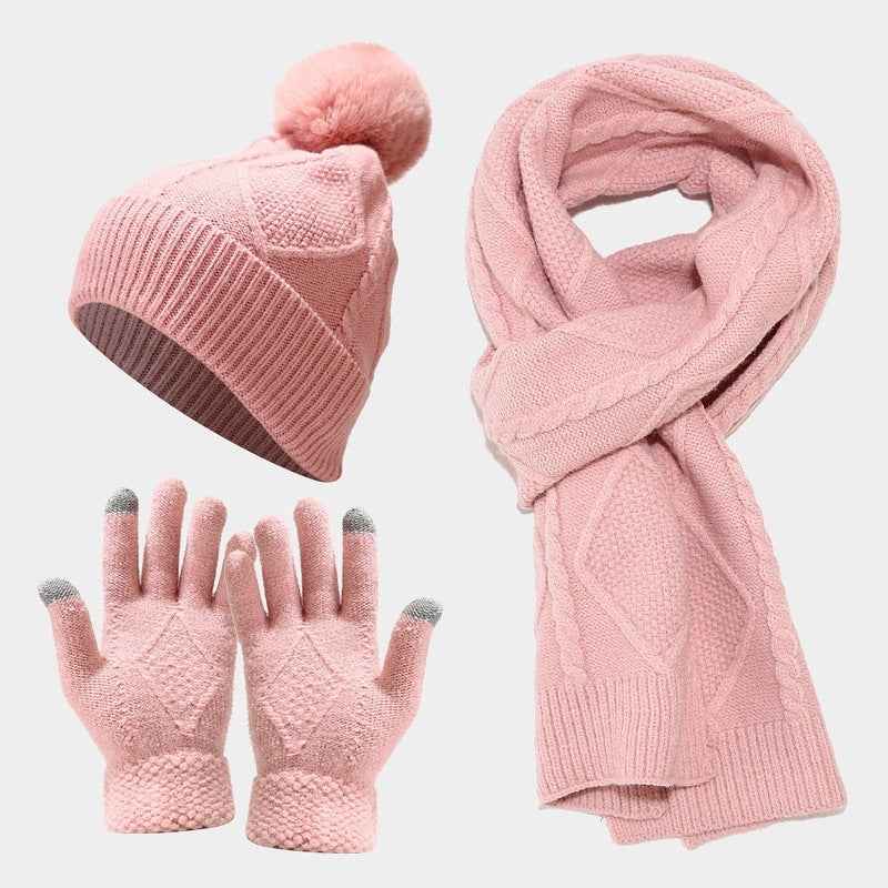 Three Piece Set Of Autumn And Winter Hats, Scarves, Gloves - Shopteufel