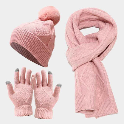 Three Piece Set Of Autumn And Winter Hats, Scarves, Gloves - Shopteufel
