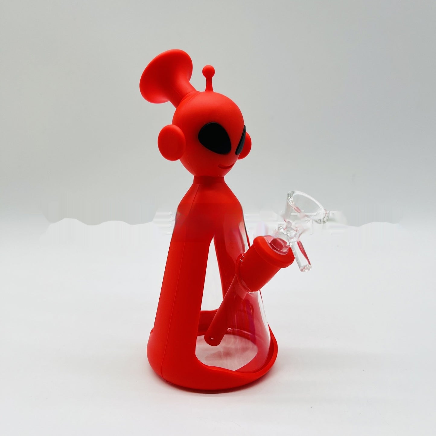 Rotes Alien-förmiges bongsilikon mit klarem Glasstutzen und futuristischem Design