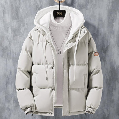 Modische Kapuzenjacke für Herren, Winter, winddicht, dick gefüttert, zweiteilig, einfarbig, Freizeit- und Sportjacke aus Baumwolle - Shopteufel
