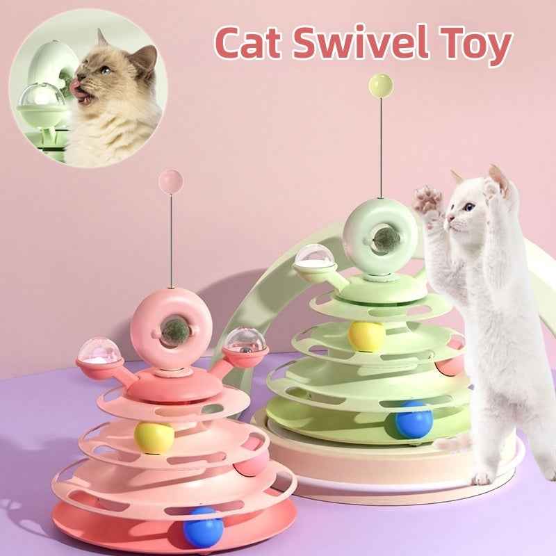 4 Levels Cat Toy Tower Turntable Roller Balls Toys Interactive Intelligence Pets Toys Training Track Puzzle Funny Games Accessories Pet Products - Shopteufel