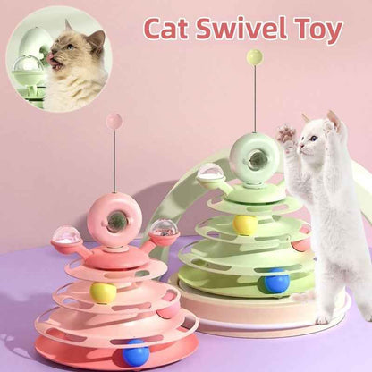 4 Levels Cat Toy Tower Turntable Roller Balls Toys Interactive Intelligence Pets Toys Training Track Puzzle Funny Games Accessories Pet Products - Shopteufel