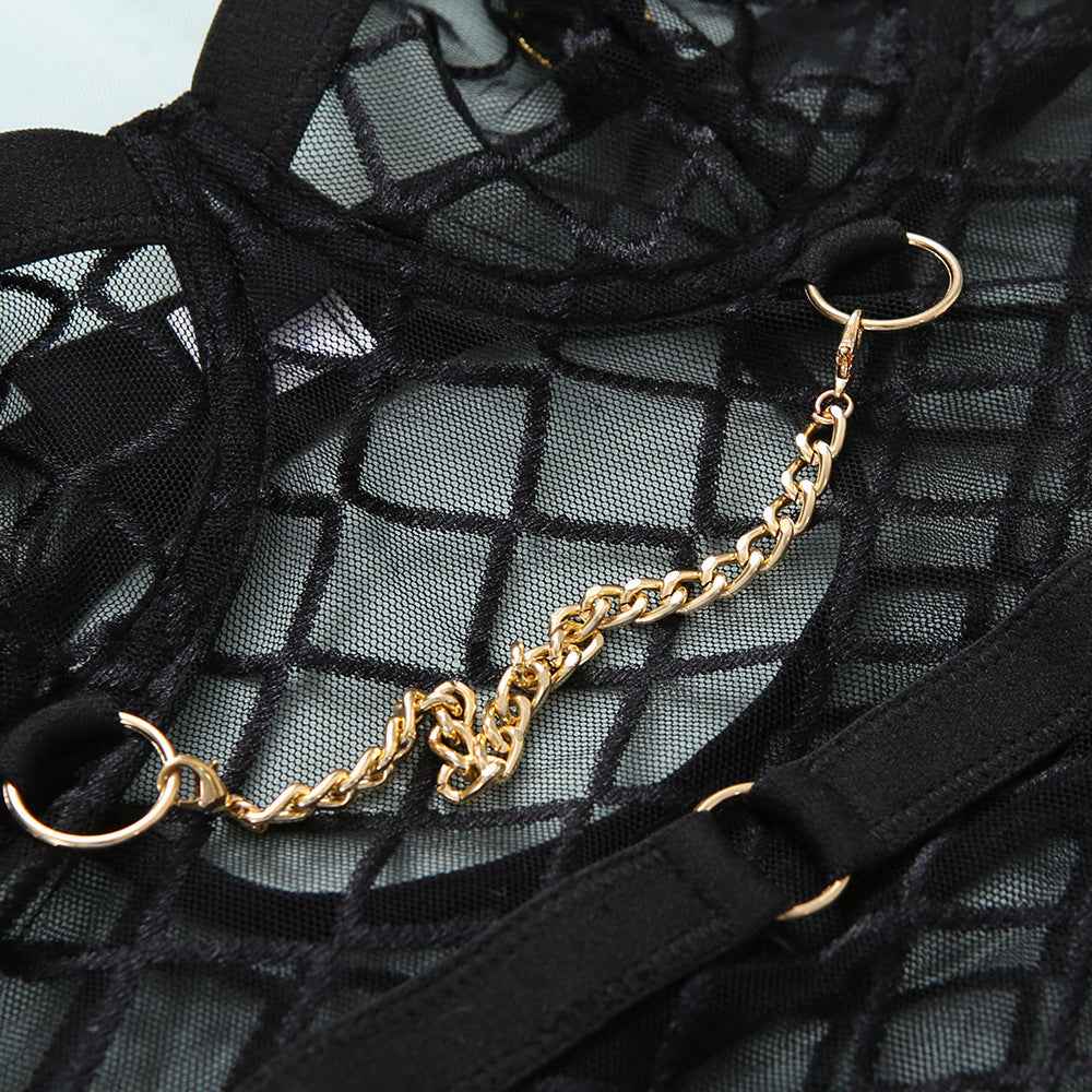 Mesh See-through Underwear Metal Chain Set - Shopteufel