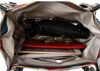 Retro-Schultertasche mit geometrischem Muster und farblich abgestimmten Details - Shopteufel