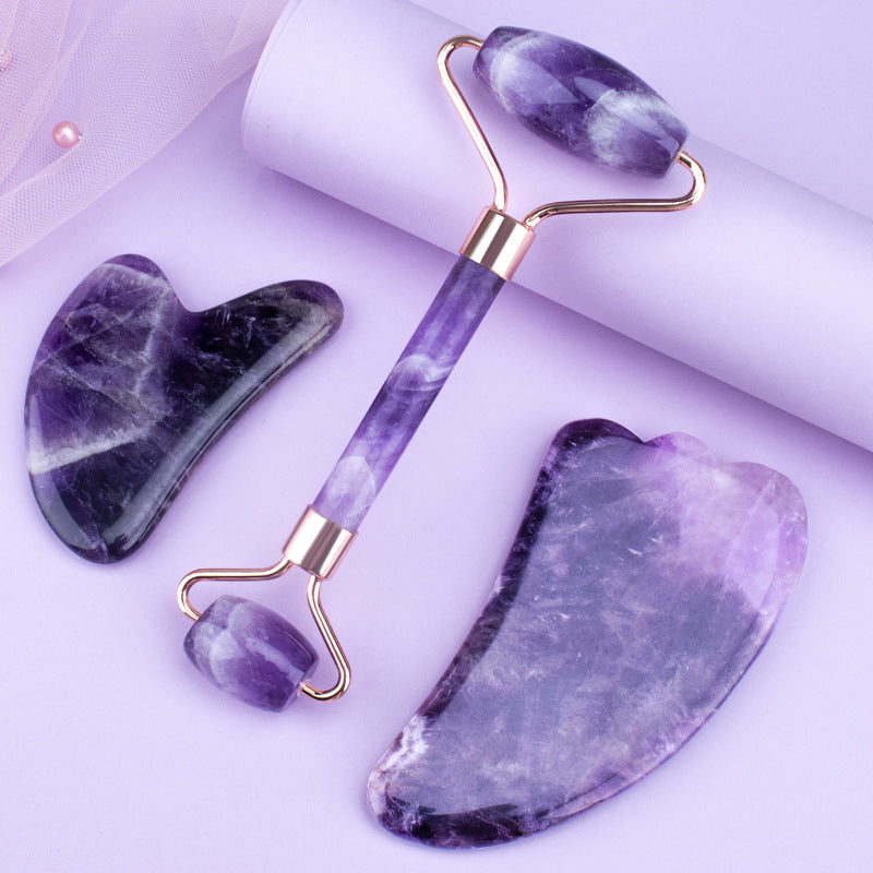 Amethyst-Roller-Set, herzförmiger Gua Sha Massager - Shopteufel