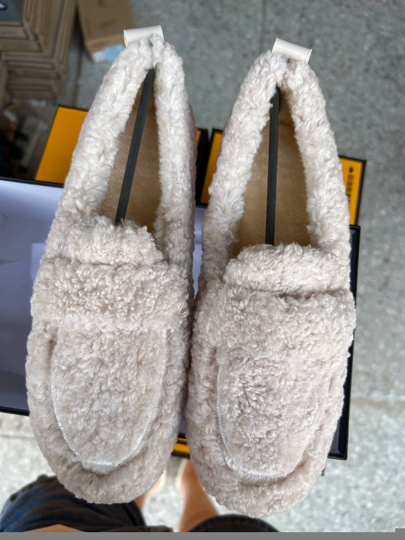 Winter Plush Flats Shoes Ins Fashion Slip On Loafers Women's Warm Peas Shoes - Shopteufel