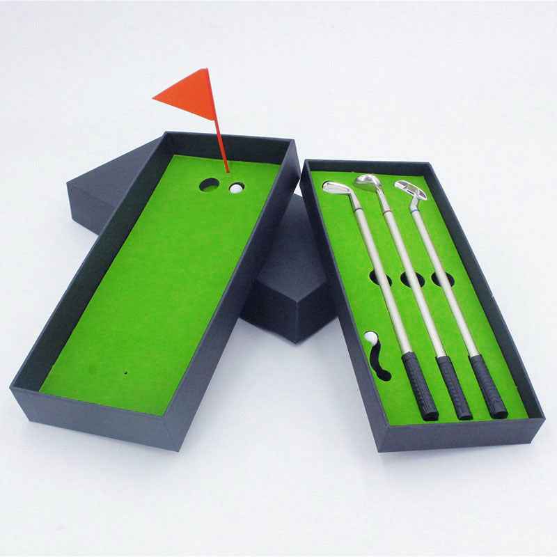 Desktop Mini Golf Putting Green Metal Club Ballpoint Pen Set - Shopteufel