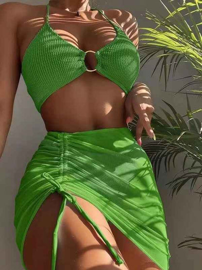 3pcs Halter Bikini Summer Fashion Personalized Three-point Beach Swimsuit For Women - Shopteufel