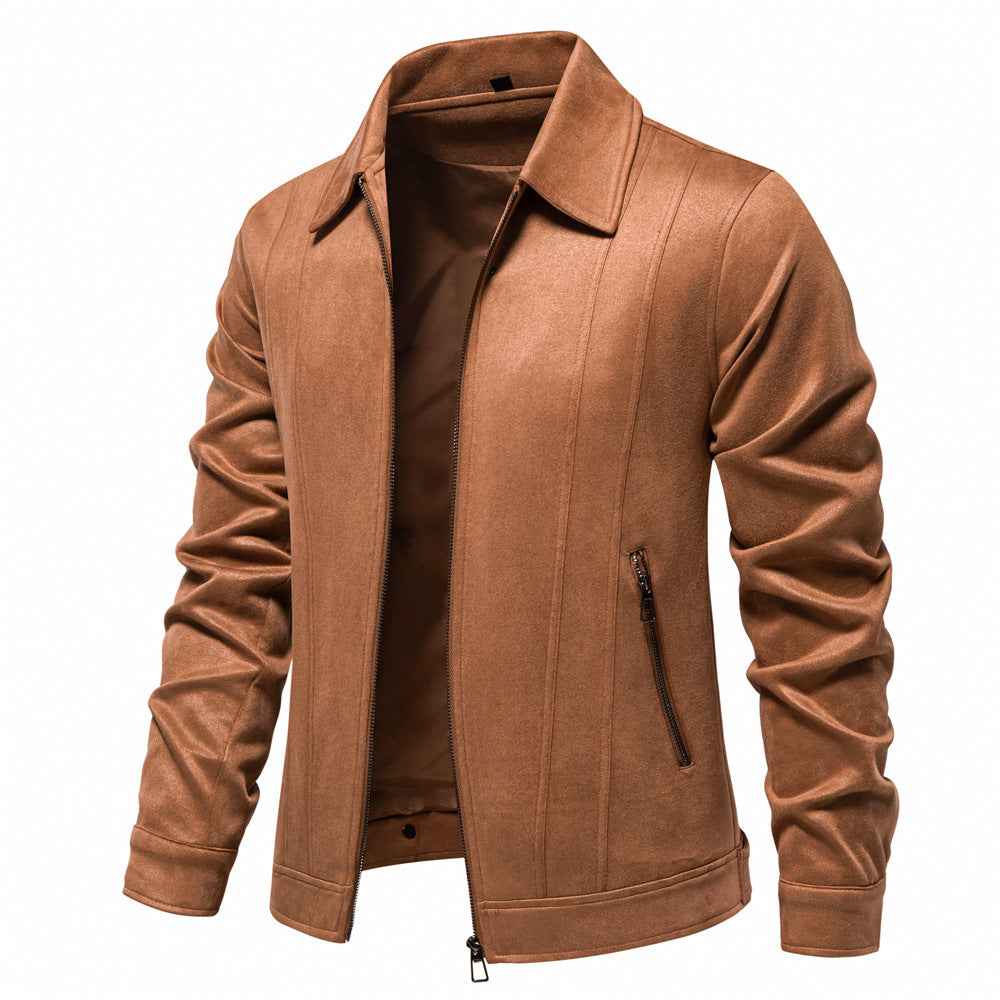 Fashion Lapel Zipper Jacket Autumn And Winter Solid Suede Coat Men's Clothing Outdoor - Shopteufel
