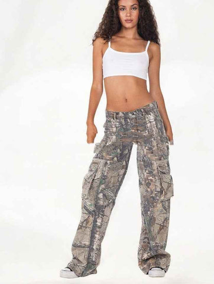 Hip-Hop-Retro-Streetwear-Cargohose mit mehreren Taschen für Damen im Camouflage-Look - Shopteufel