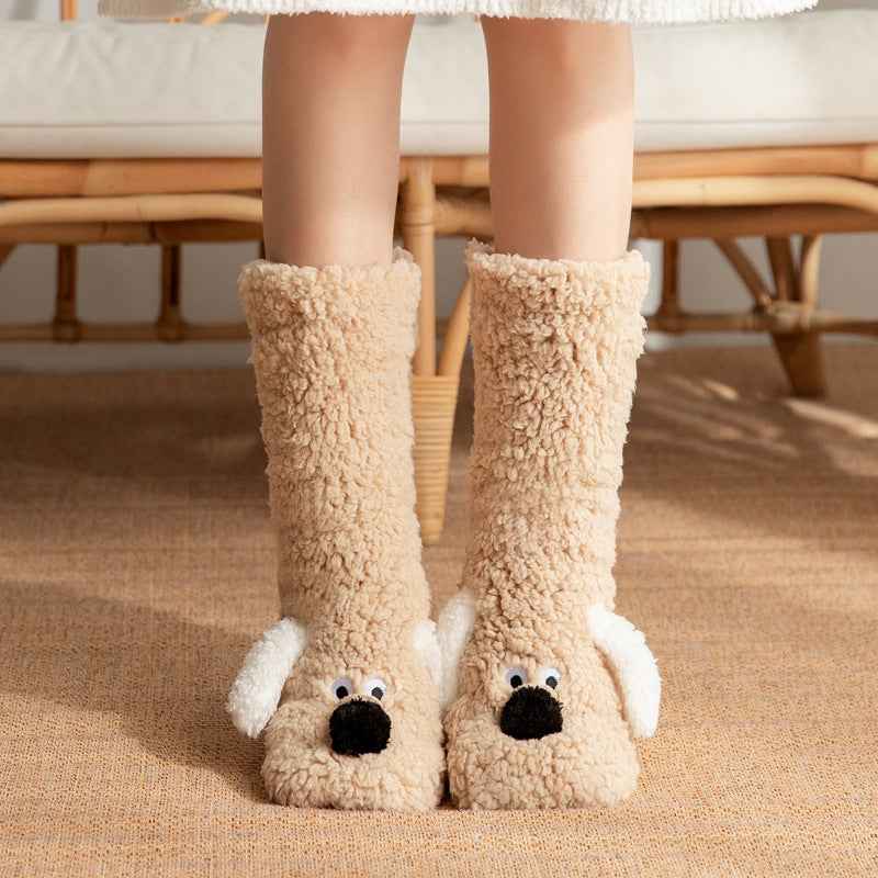 Cute Cartoon Dog Floor Socks Winter Warm Non-slip Plush Socks For Women - Shopteufel