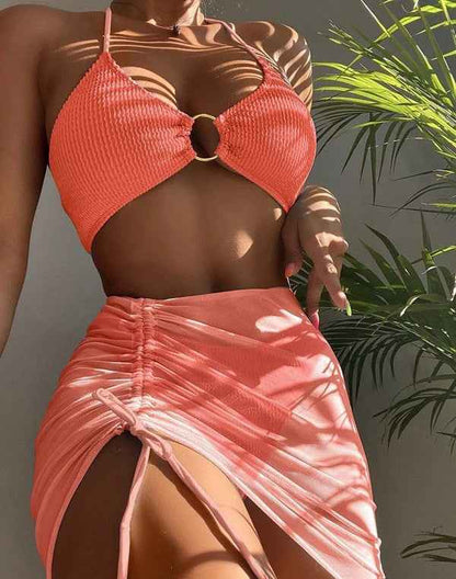 3pcs Halter Bikini Summer Fashion Personalized Three-point Beach Swimsuit For Women - Shopteufel
