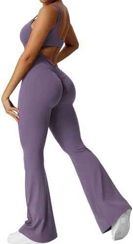 Women Sleeveless Flare Jumpsuits Fitness Yoga Long Pants - Shopteufel