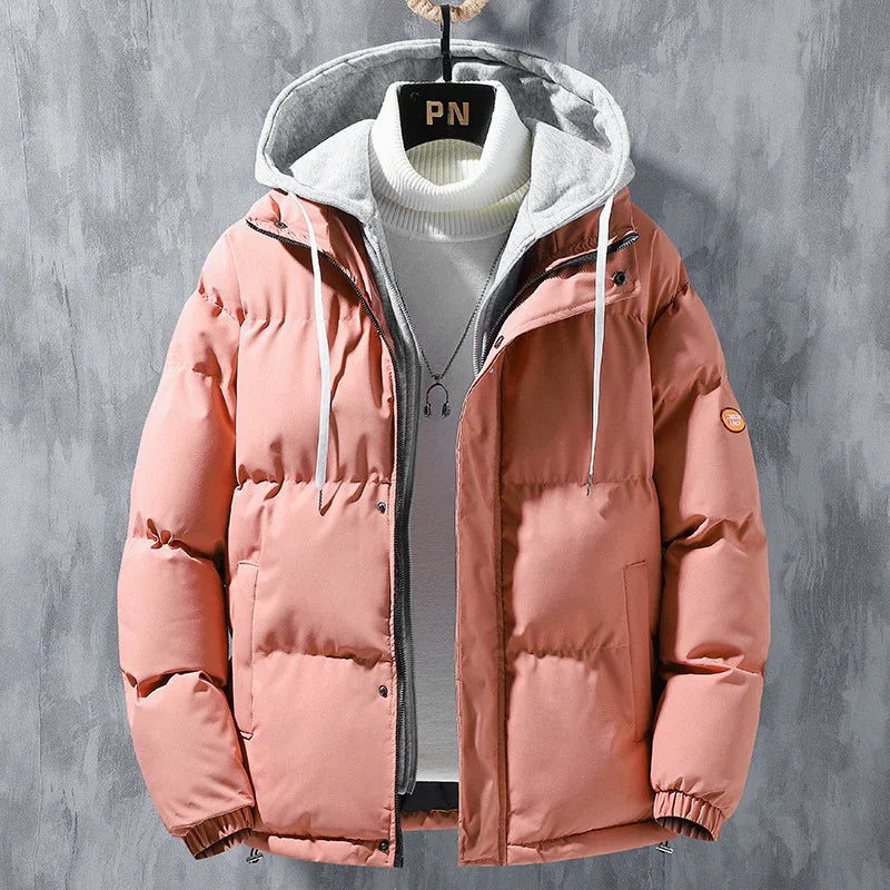 Modische Kapuzenjacke für Herren, Winter, winddicht, dick gefüttert, zweiteilig, einfarbig, Freizeit- und Sportjacke aus Baumwolle - Shopteufel