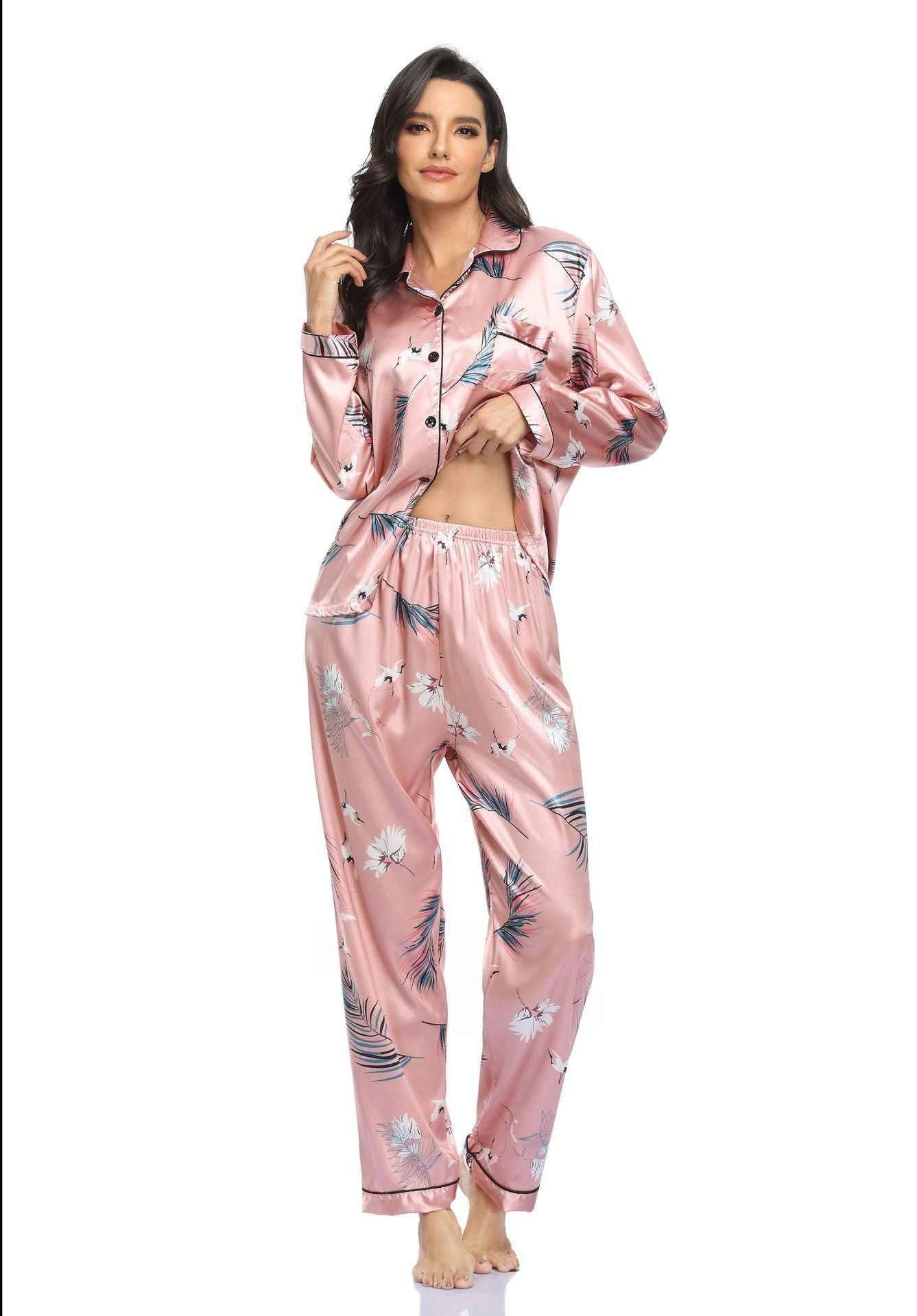Women's Print Pajama Set Long Sleeve Tops And Pants Loungewear Sleepwear - Shopteufel