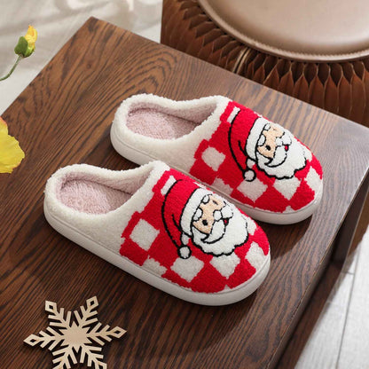 New Christmas Plaid Santa Claus Slippers Winter Indoor Non-slip Floor Bedroom Fuzzy House Shoes For Women Home Slipper - Shopteufel