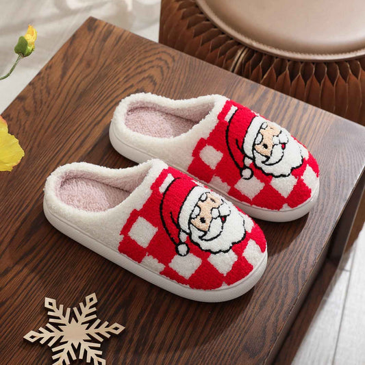 New Christmas Plaid Santa Claus Slippers Winter Indoor Non-slip Floor Bedroom Fuzzy House Shoes For Women Home Slipper - Shopteufel