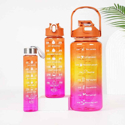 3-in-1 Gradient Color Motivational Water Bottles Set Plastic Straw Double Drink Translucent Outdoor Sports Bottle - Shopteufel