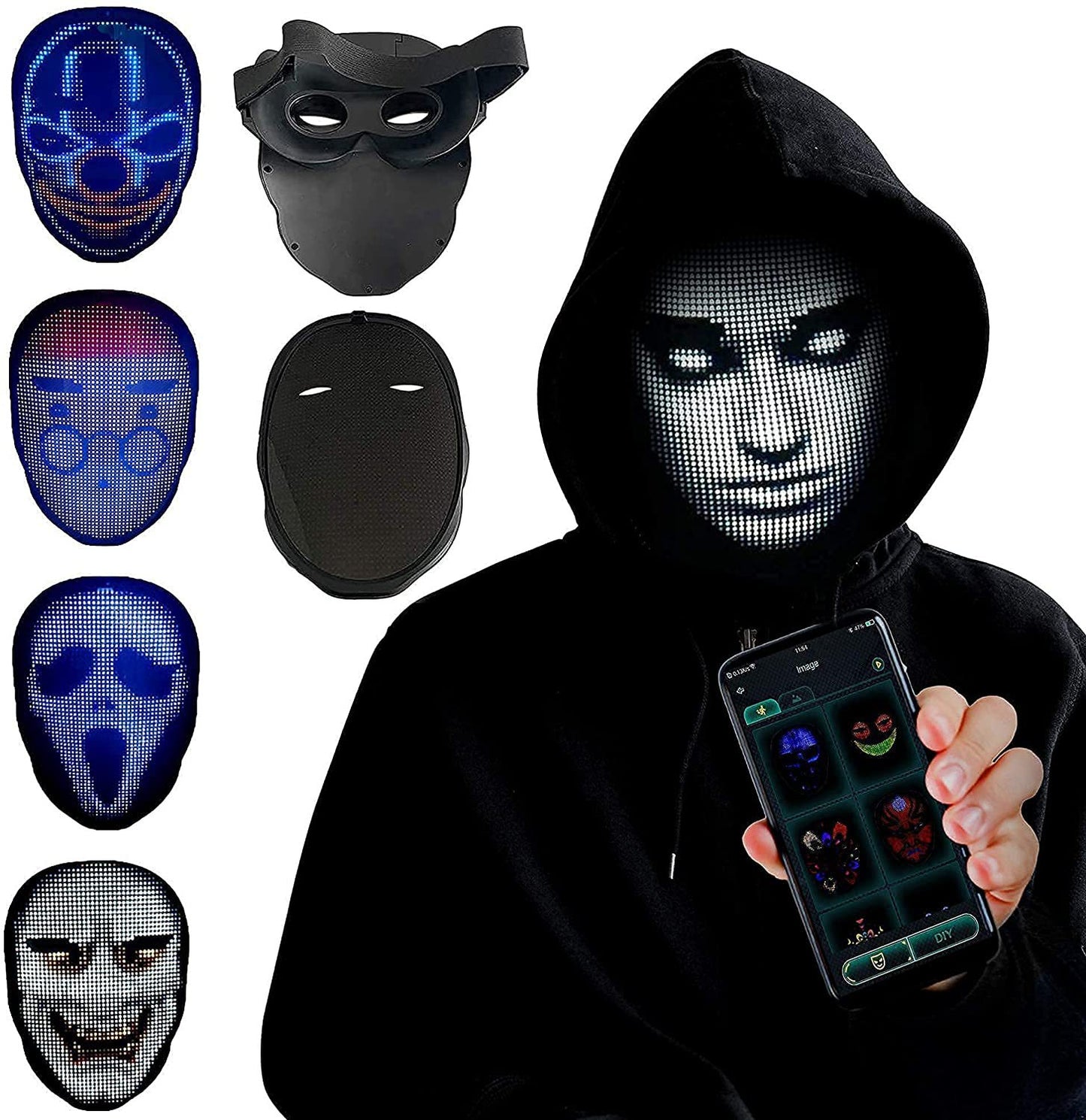 Halloween-Gesichtsmasken, vollfarbige LED-Leuchtmasken, Gesichtswechselmasken