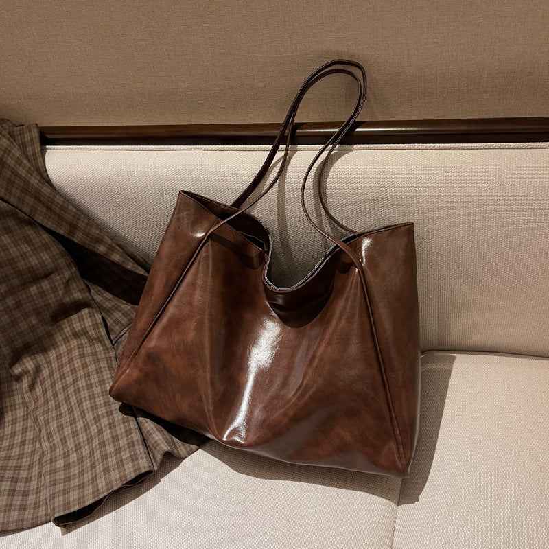 Modische Handtasche, große Schultertasche aus weichem Leder, Retro-Chic-Handtasche - Shopteufel