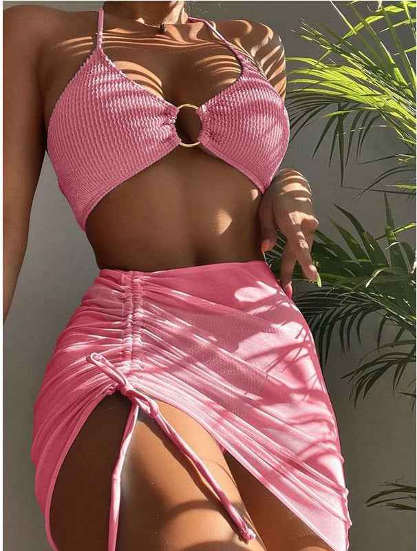 3pcs Halter Bikini Summer Fashion Personalized Three-point Beach Swimsuit For Women - Shopteufel