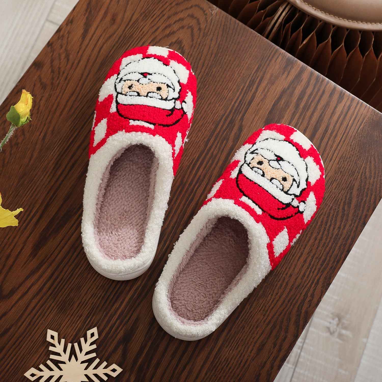 New Christmas Plaid Santa Claus Slippers Winter Indoor Non-slip Floor Bedroom Fuzzy House Shoes For Women Home Slipper - Shopteufel