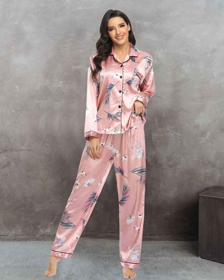 Women's Print Pajama Set Long Sleeve Tops And Pants Loungewear Sleepwear - Shopteufel