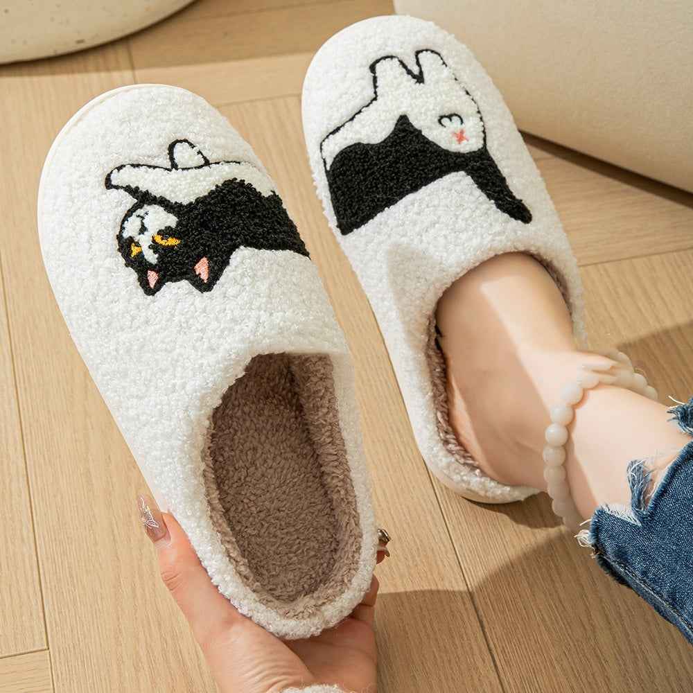 Cartoon Cotton Slippers For Women Men Indoor Outdoor Slippers For Household Autumn And Winter Couples Shoes Fuzzy Warm Soft Slippers - Shopteufel